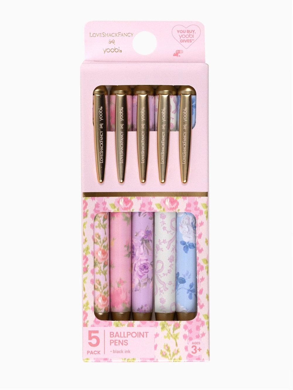 LoveShackFancy x Yoobi Blooming Heirloom 5 Pack 1.0mm Retractable Ballpoint Pens